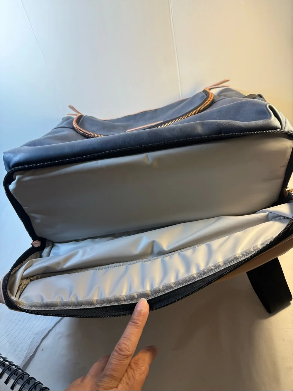 Petunia Pickle Bottom Navy Blue Messenger Bag with Tan Accents